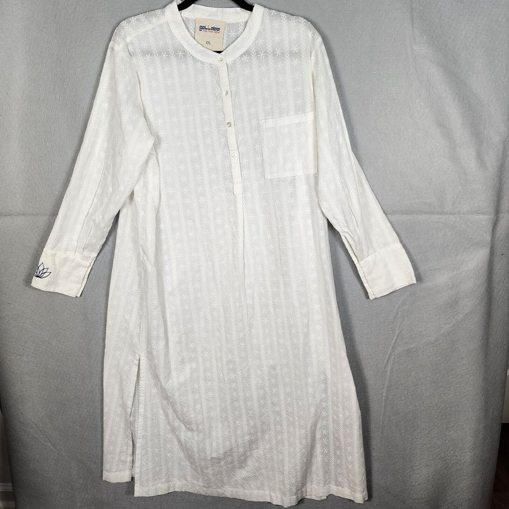 Galabia Urban Casual Kaftan Womens Long Dress Boho White Embroidered - Size XXL
